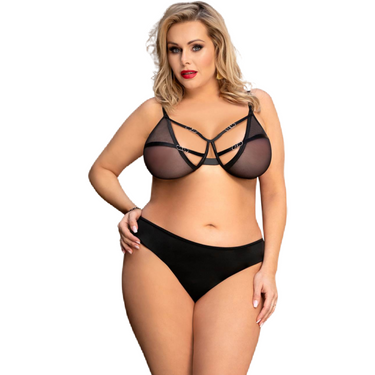 Completo Intimo Nero Sexy con Laccetti e Seni Scoperti